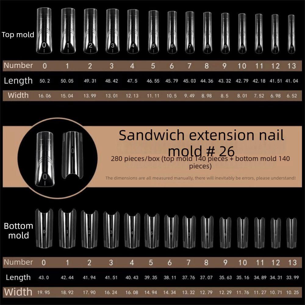140/280pcs Square Oval Nail Extension Forms 14 Sizes Coffin Nail Molds  Manicure Tools