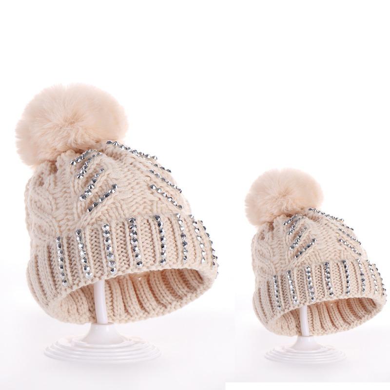 Multi Color Rhinestone Parent Child Knit Hat For Mom And Baby