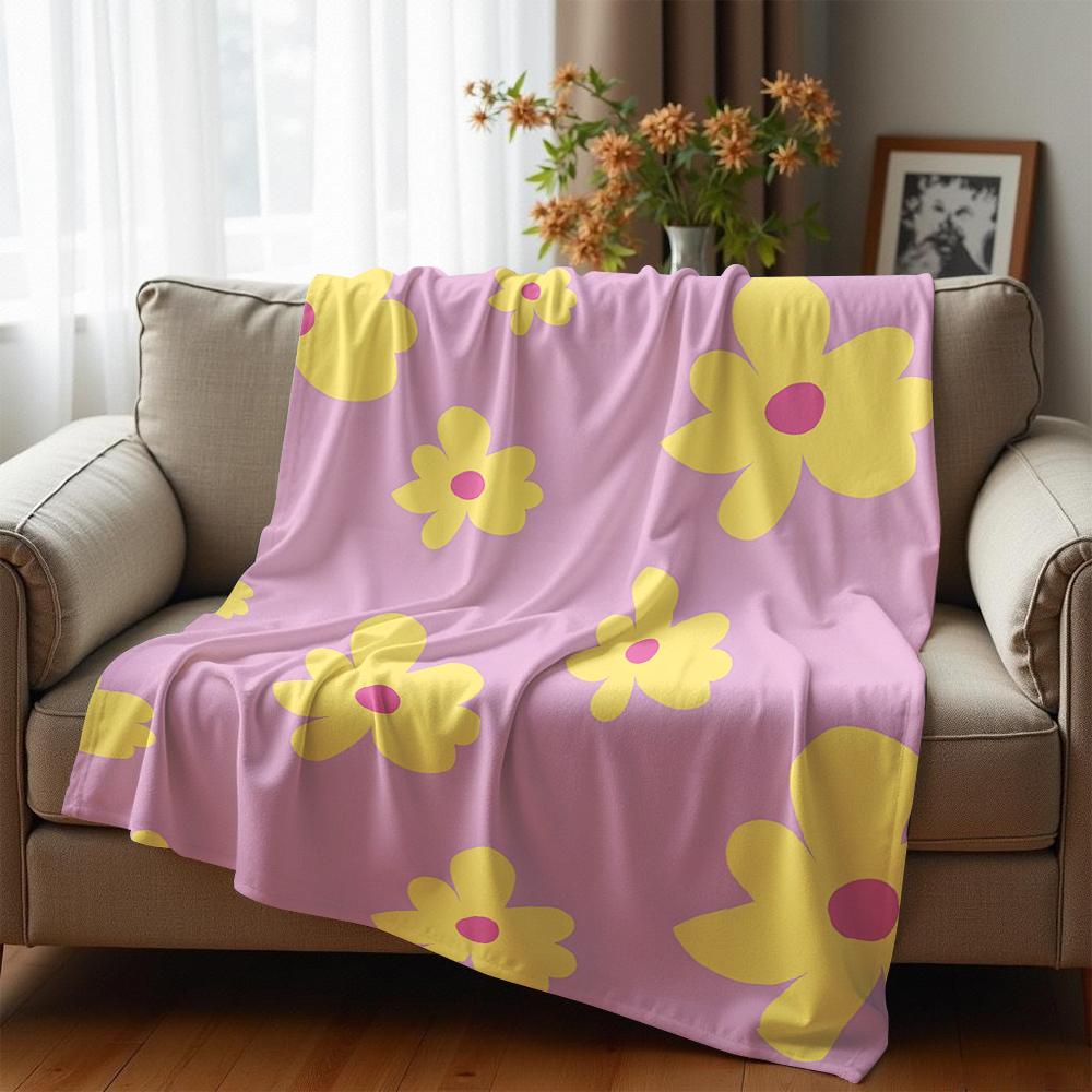 Yellow Irregular Floral Anime Cartoon Flannel Blanket Soft Warm Throw for Bedroom Sofa Car Kids Holiday Gift