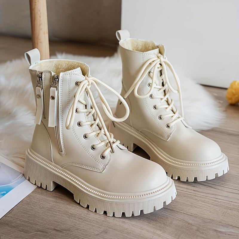 Mid Heel Platform Ankle Booties Women's Casual Ankle Booties Platform Lace-Up Boots  Winter Round Toe Comfort Shoes