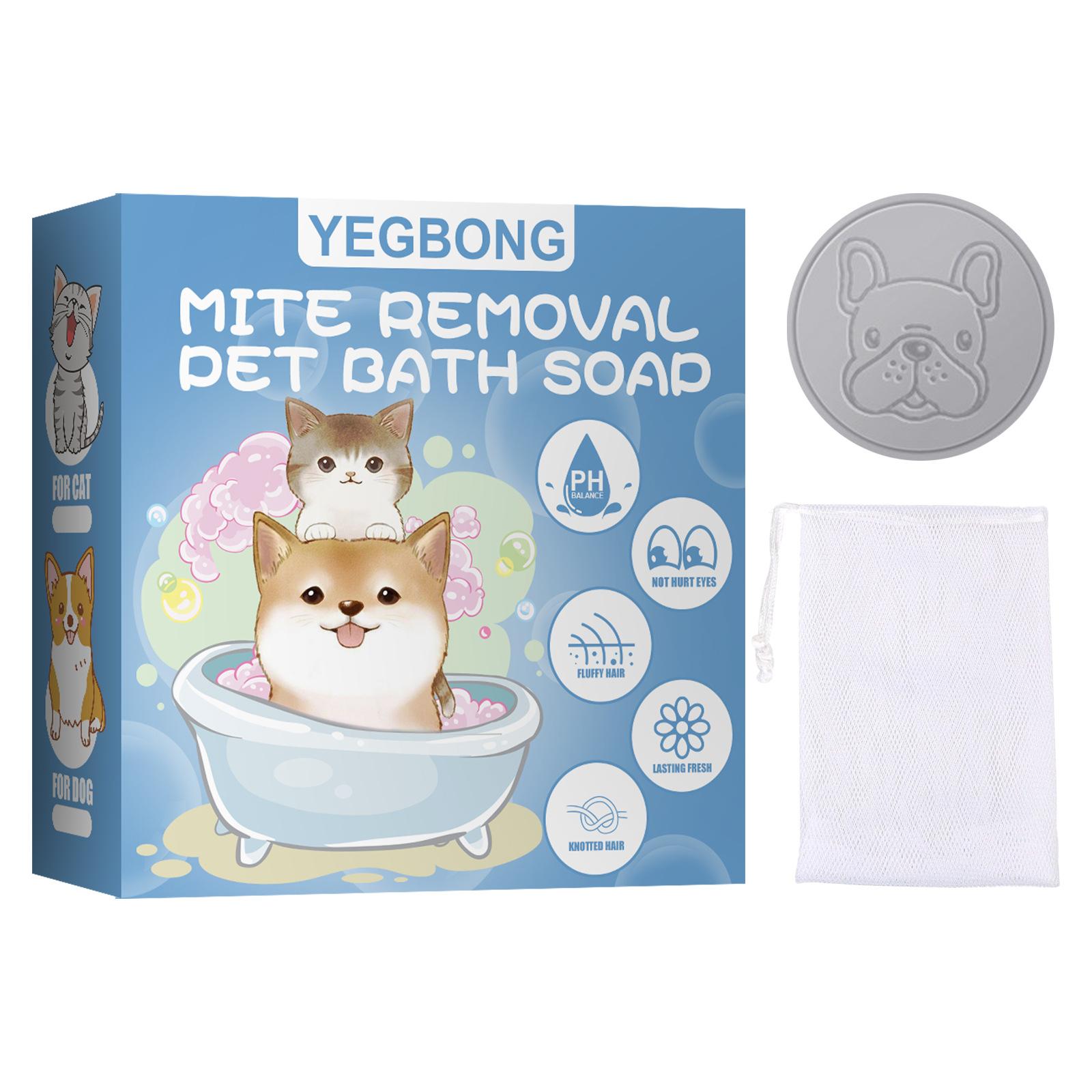 

Yegbong Pet Anti-Mite Bath Soap for Cats and Dogs, Cleansing, Disinfecting, Anti-Mite, Deodorizing Bath Products (Includes Foam Net) 1 set