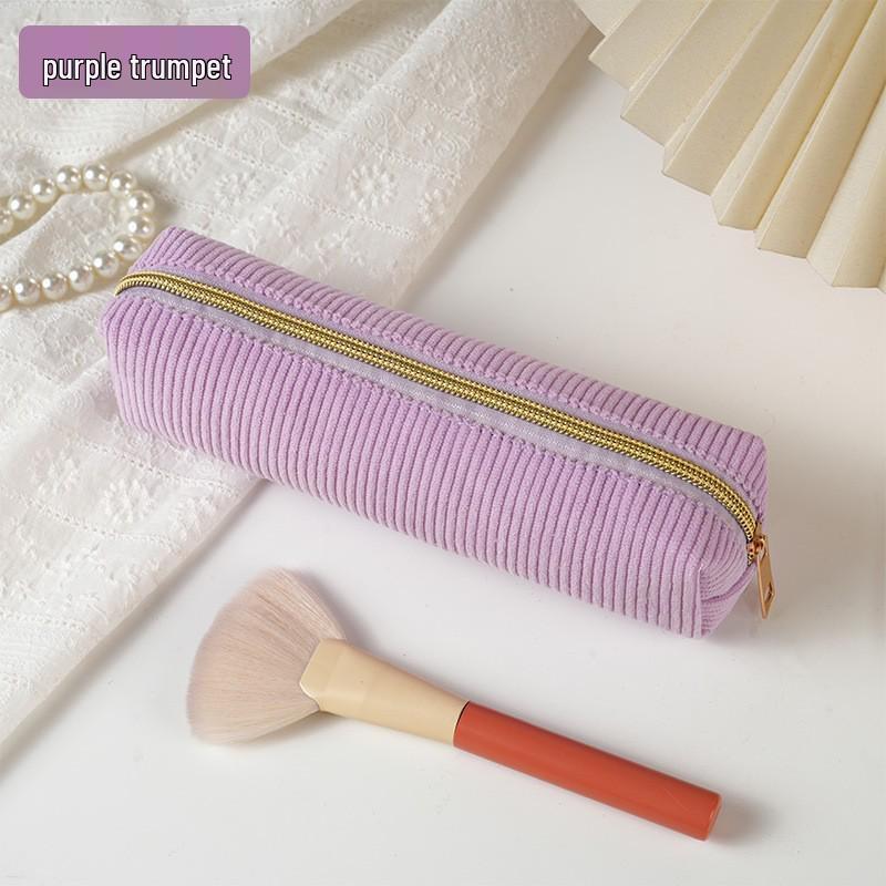 Korean Style Corduroy Pencil Case for Women, Large Capacity, High-Value Appearance, Versatile for Stationery or Makeup Brushes