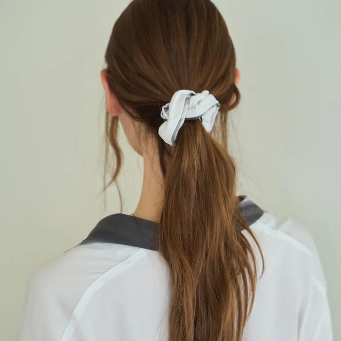 Black and white piping hair scrunchie