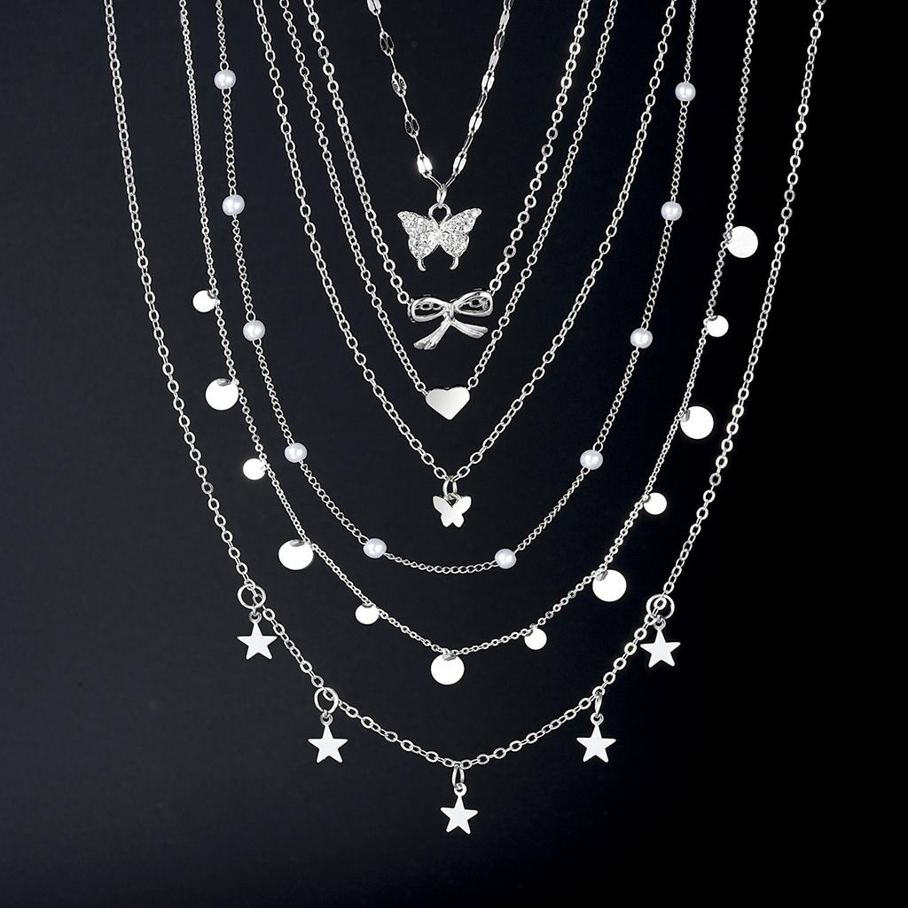 7Pcs of Fashion Minimalist Jewelry Set For Women Vintage Twist Snake Bone Heart Butterfly Star Pendant Necklace Sets Gift