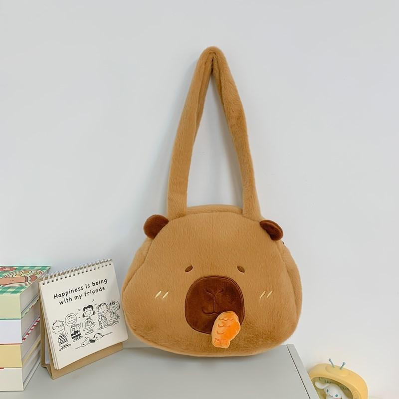 Plush Cat Shape Tote Bag With Zipper Closure For Casual Day Use