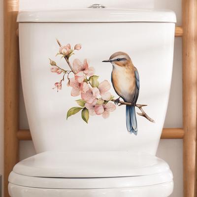 Cartoon Peach Tree Branches Bird Toilet Post Bathroom Bathroom Home Beautification Wall Sticker