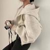 "2024 Autumn/Winter Women's Velvet Hooded Zipper Sweatshirt - Fashionable, Warm, Solid Color"