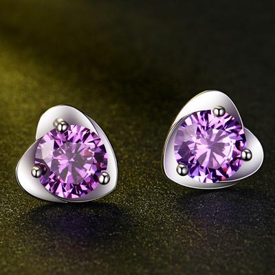 925 Silver Stud Earrings Simple Elegant Exquisite Heart-Shaped Zircon Earrings Earrings Silver Jewelry