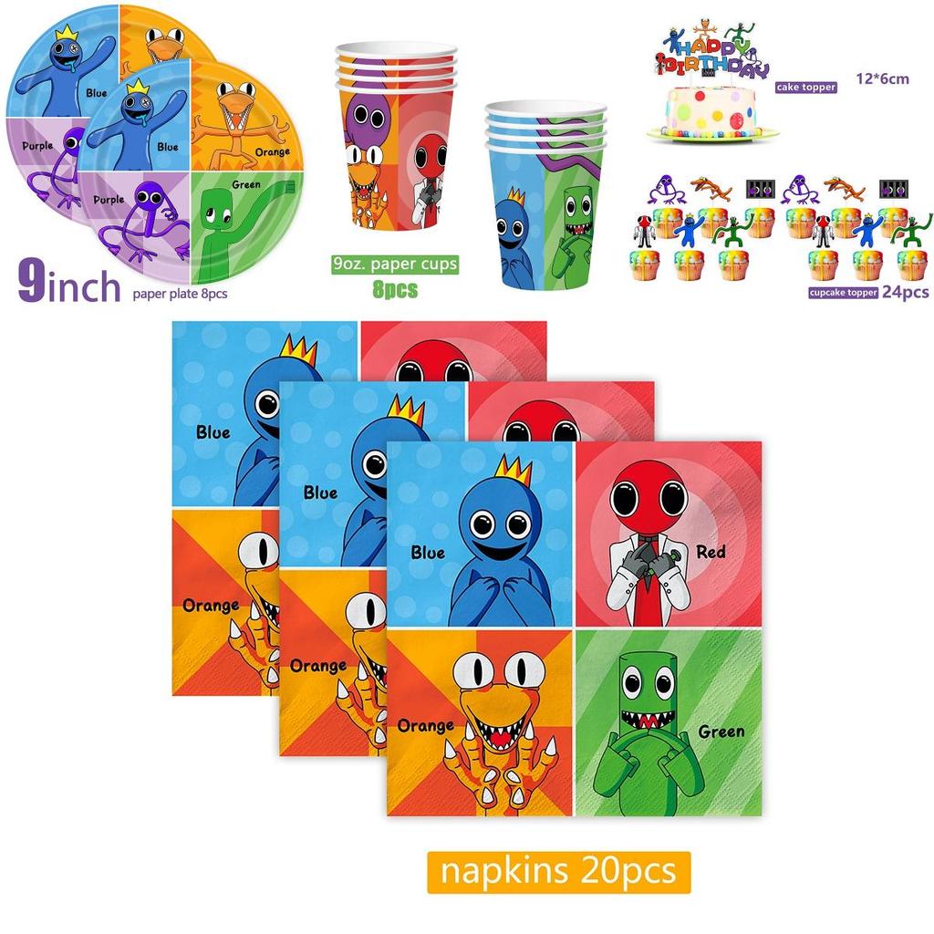 Roblox Rainbow Friends Geburtstagsfeier Zubehör Komplettes Set mit Luftballons, Kuchenaufsatz, Banner und mehr!