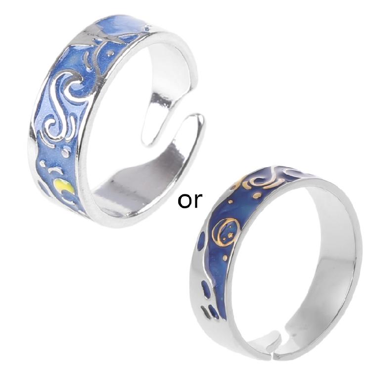 

Van Gogh Starry for Sky Ring Open Lover Couple Ring Adjustable Finger Ring for A
