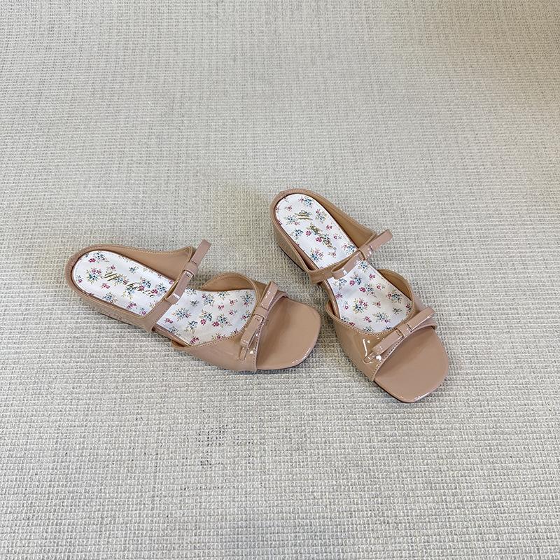 

Suding Home~ Увеличение внутренней высоты 5 см, нюдовые шлепанцы-однословки для девочек, лето 2025, фея, цветочный бант, шлепанцы с открытым носком, прохладные 40 абрикосовый