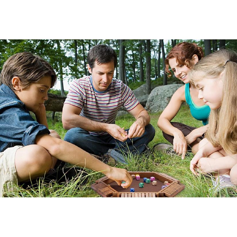 Vamslove Shut The Box Dice Game Wooden Board (L15 X W13) for 1 2 3 4 5 6 Player, 6 Sided 10 Numbers Math Games with 16 Dices for Kids