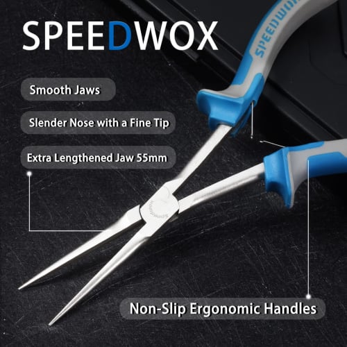 SPEEDWOX Long Reach Mini Long Nose Pliers, 185mm, with Molded Grip, Ideal for Precision Work in Hard-to-Reach Spaces, Long Size, No Grooves, Compact,