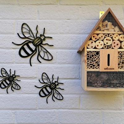 3 Stück/Set Kreative Bienen Garten Dekoration, Insektenstatue Rustikaler Stil Outdoor Wand Schnitzerei Zaun Dekoration Schöne Dekoration