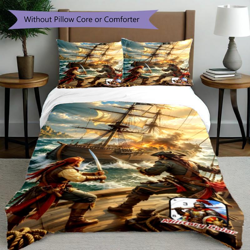 3pcs Duvet Cover Set (1*Duvet Cover + 2*Pillowcase, Without Core), Captain Jack Sparrow Print Bedding Set, Bedroom Decor, All‑Season, Gift