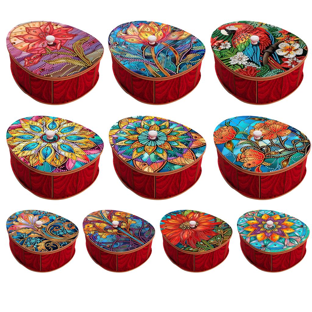 5D DIY Diamond Art Handmade Wood Container Wooden Diamond Painting Jewelry Box Egg-Shaped for Living Room Home Office Decoration