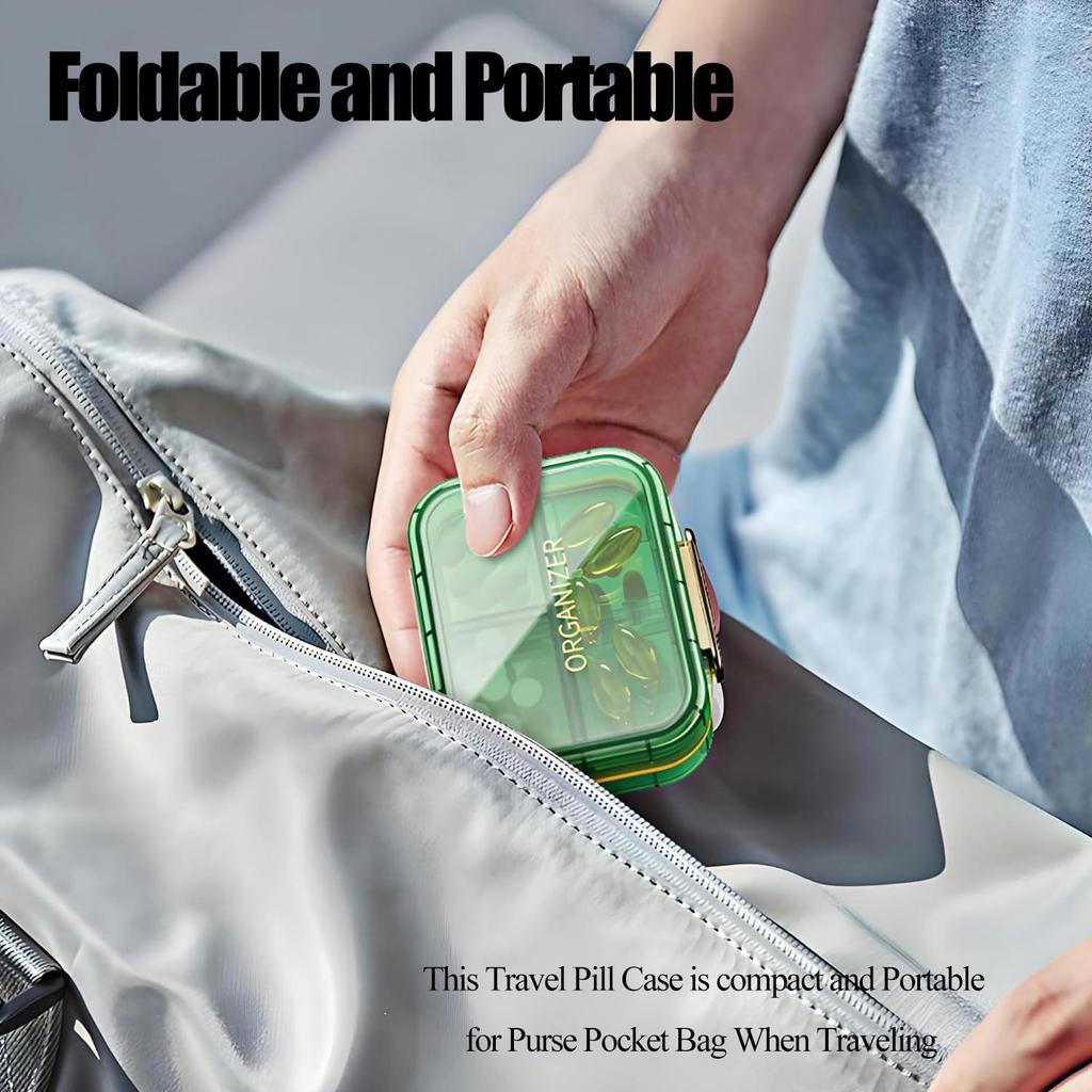 Small Daily Pill Organizer Travel 7 Compartments Portable Medicine Organizer For Stylish Purse Pocket To Vitamins Moisture Proof