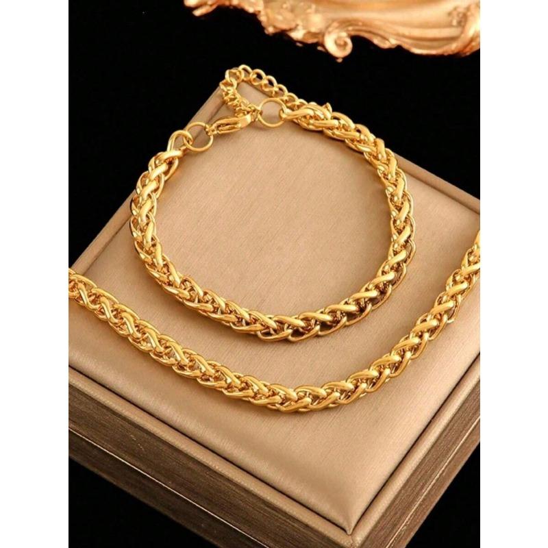 2Stainless steel twisted chain necklace set, suitable for gifting, vintage, high-end, niche, simple, elegant, casual, trendy, fashionable, versatile,