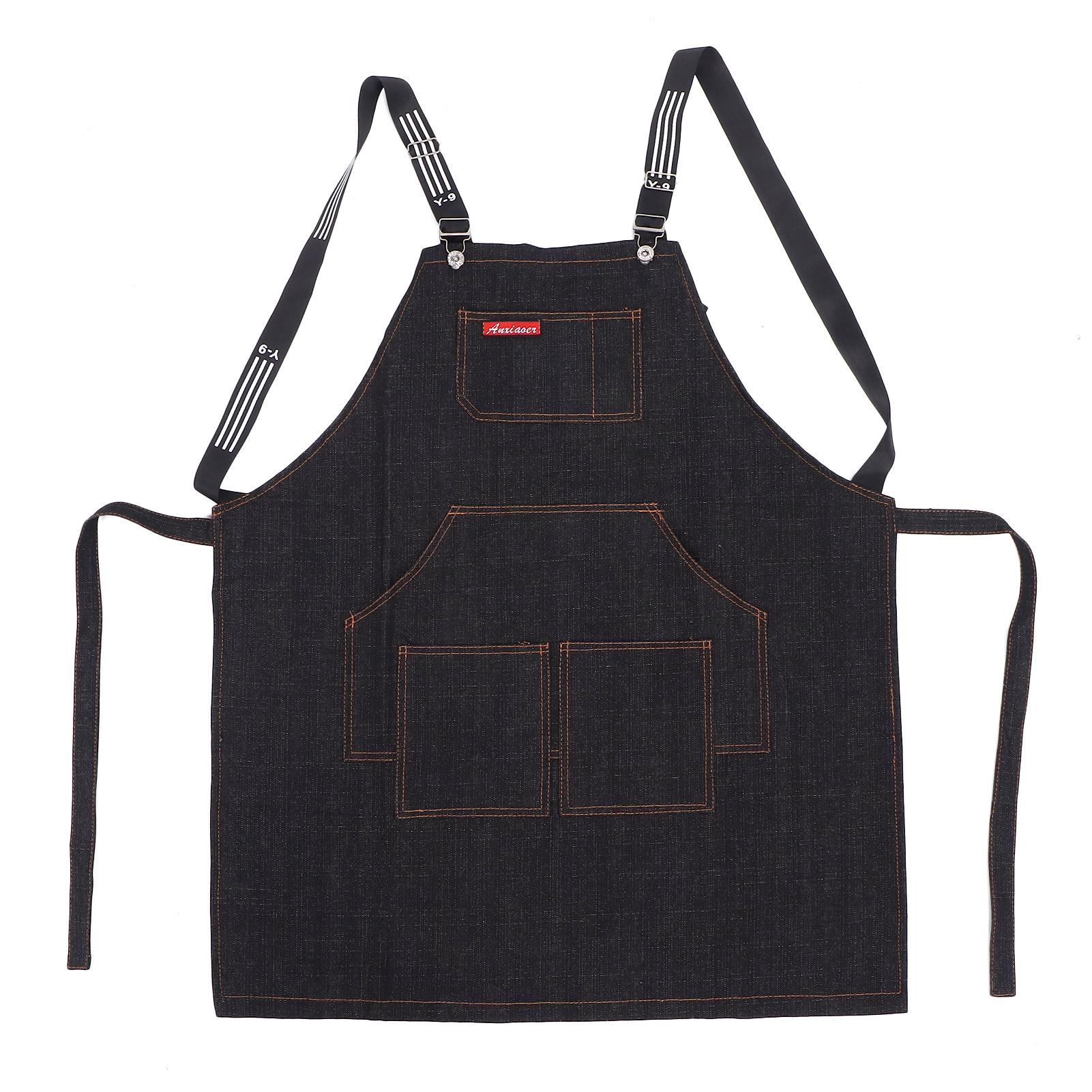 Denim Canvas Nail Art Work Apron Adjustable Washable Hair Salon Apron for Men Women Black