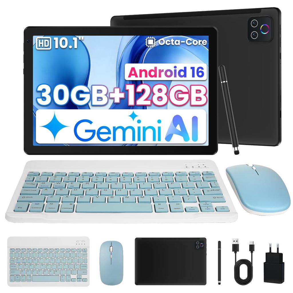Tablet Android 16, 10,1 cala, 30 GB RAM + 128 GB ROM, Bateria 5000 mAh