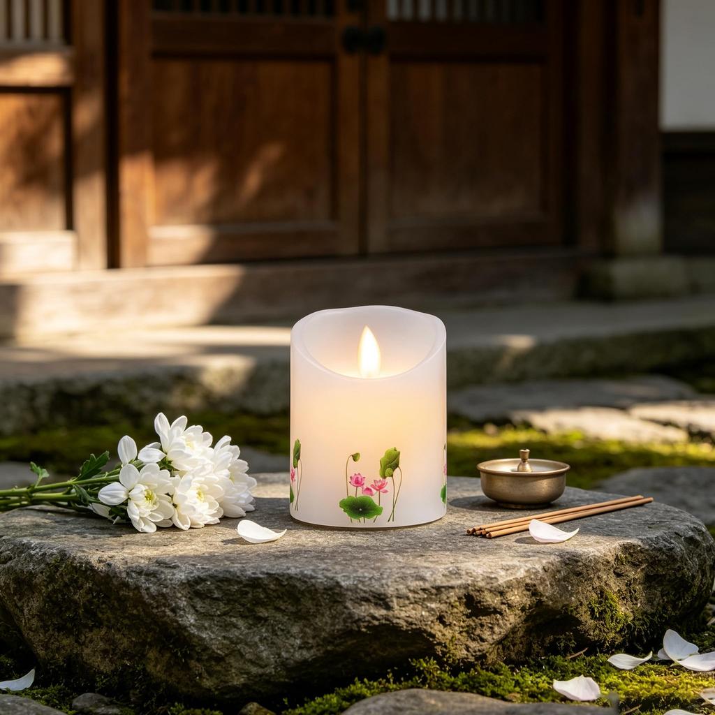 AnnTec LED Candle [Lotus Lantern] (Rentou) - For Buddhist Altars - Flickering Flame, Warm Light, Remote Control, Timer, Automatic Shut-off,