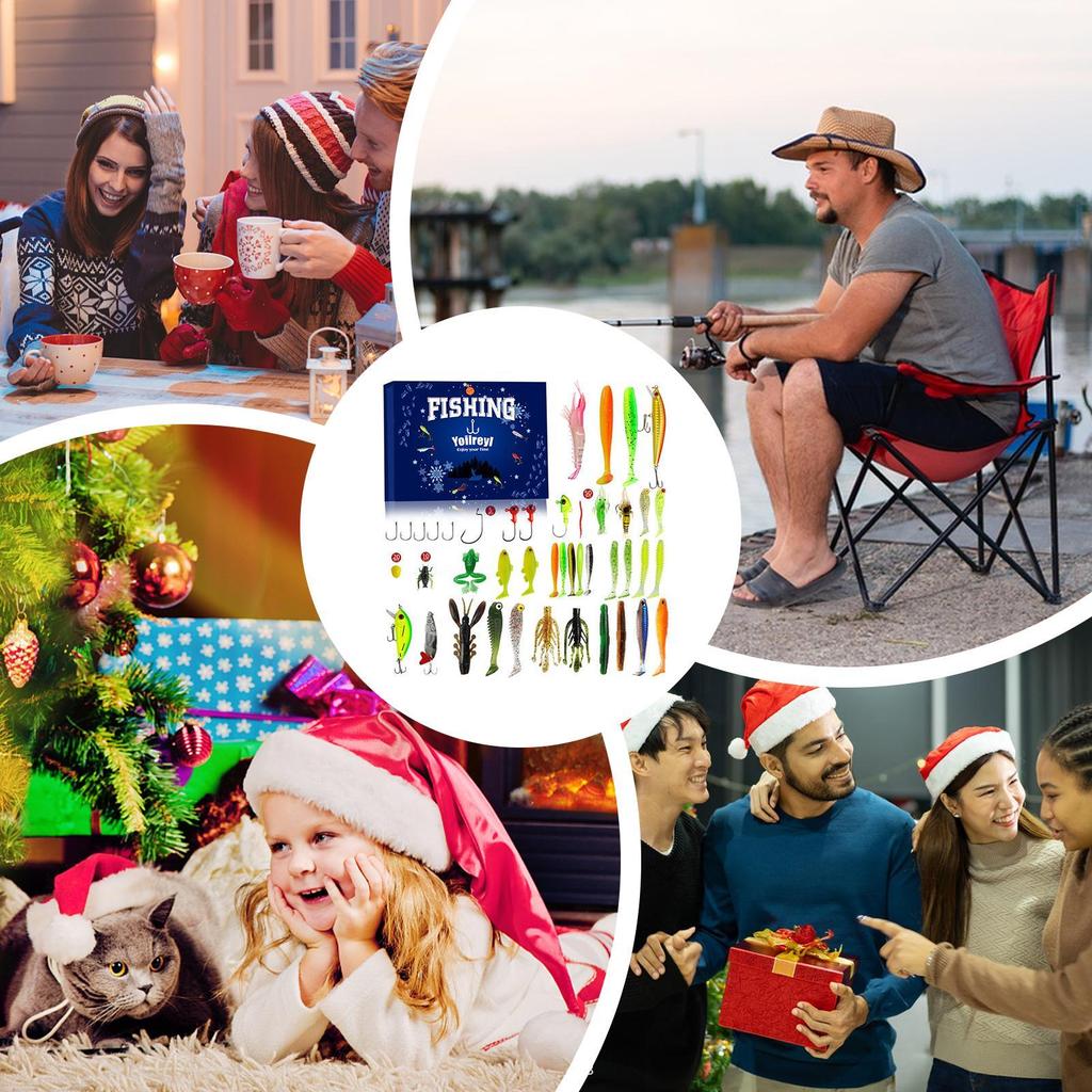 Fishing Advent Countdown Calendar 24 Days Christmas Fishing Lures Countdown Set Tackle Bait Lures Saltwater Freshwater Gear For