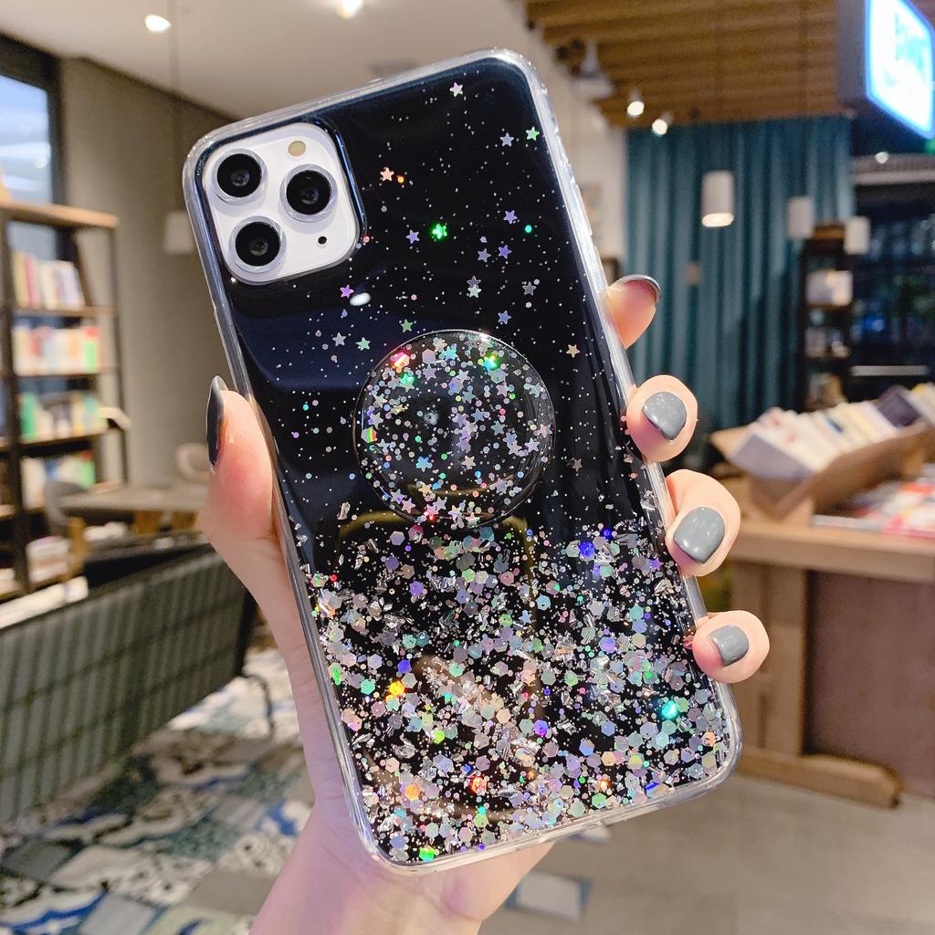 Star glitter Epoxy is suitable for Apple 13 mobile phone pro max iPhone12 mobile phone case 14-color female bracket.