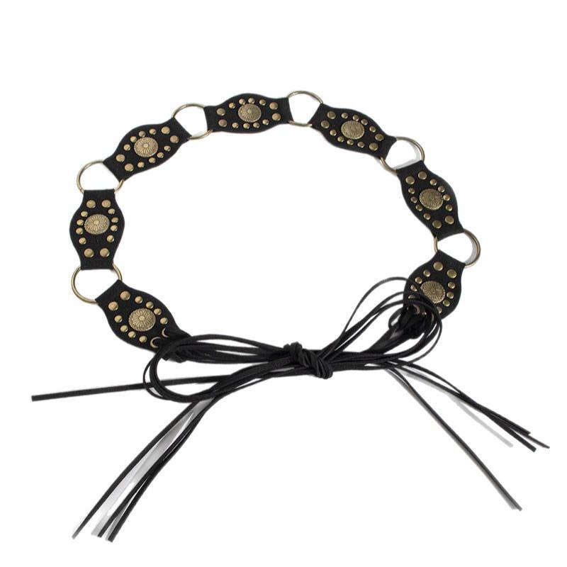 Bohemian Belt Suede Accessories Rivet Tassel Knotted Waist Rope for Women Natural Vacation Style Belt for Women