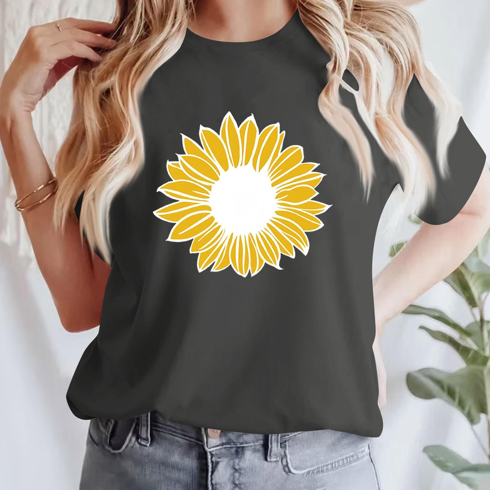 

Жіноча повсякденна футболка з принтом і круглим вирізом, пуловер з короткими рукавами XXL