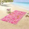 Pink Flamingo Beach Towel, Flamingo with Golden Wings & Floral Pattern Bath Towel, Perfect Vacation & Pool Party Beach Blanket