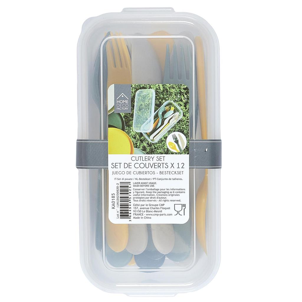 Set Of 12 Picnic Cutlery For 4 People In A Container