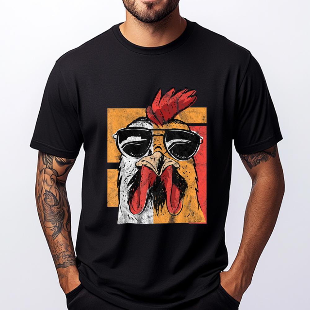 Cool Rooster Wearing Sunglasses Retro Vintage Chicken Tee Clothing Valentine's Day Tops & Tees Oversize Man Camisa