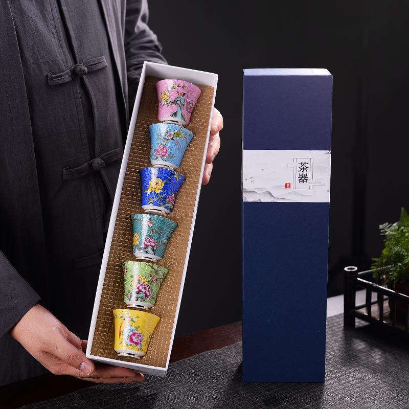 Personalized Carved Flower Teacup Pastel Douli Cup Hand-painted Ceramic Tea Cup Kung Fu Tea Set Tasting Cup Master Single Cup