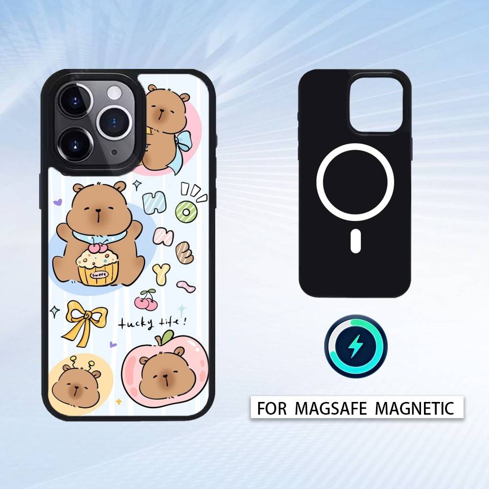 H-Happy C-Cute Capybara Cartoon Phone Case For iPhone17,16,15,14,13,12,Pro,Max,Magnetic For Magsafe Wireless Charging