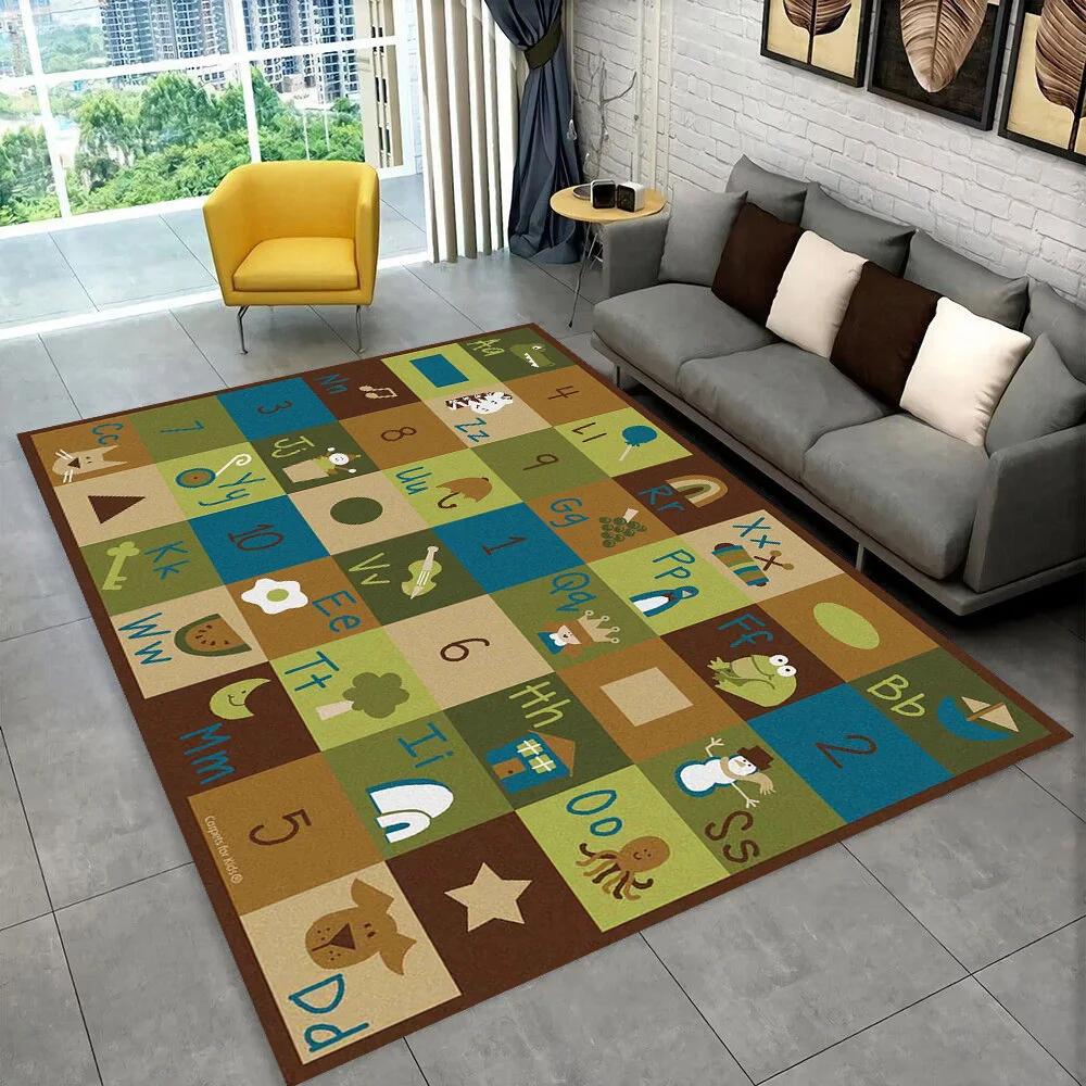 Alfombra con alfabeto de dibujos animados ABC para niños gateando, para sala de juegos, educación temprana, para sala de estar, dormitorio, sofá, antideslizante.