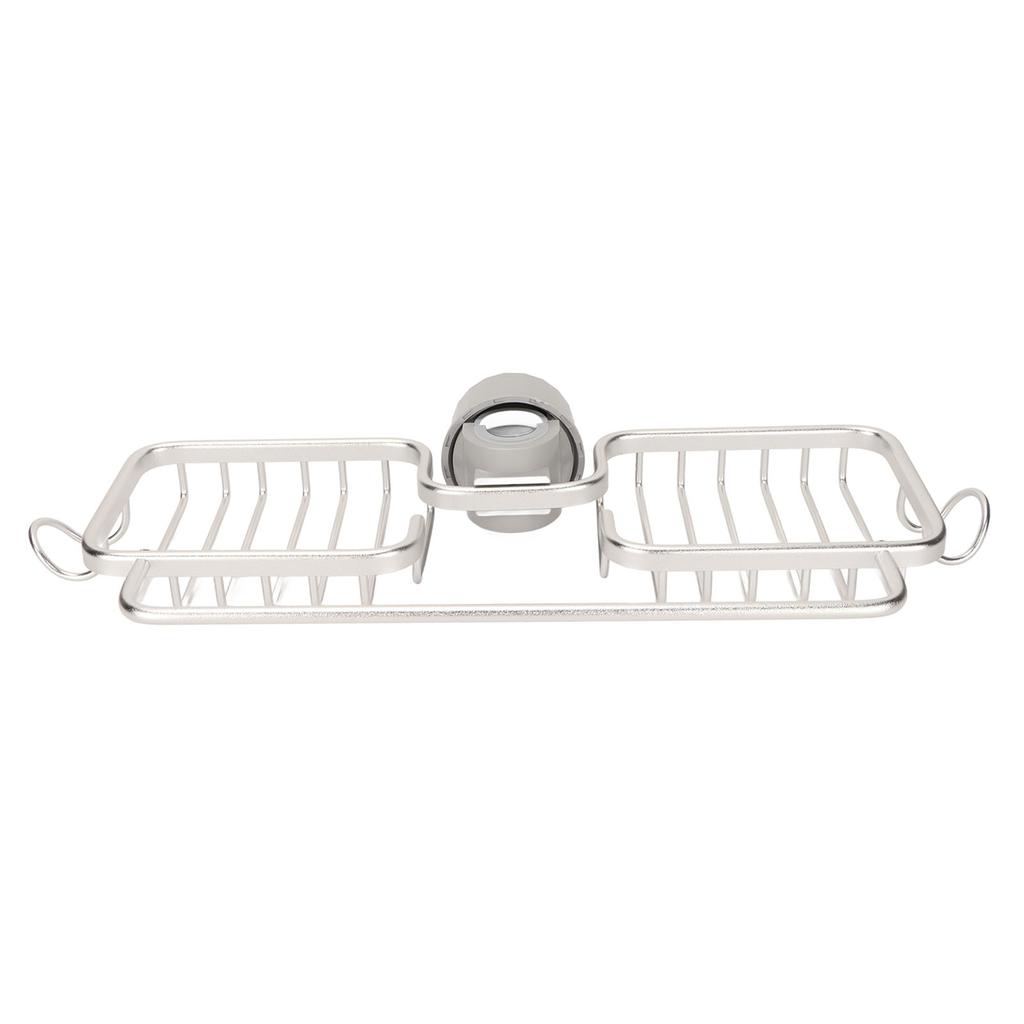 Faucet Storage Shelf Aluminum Plastic Two Containers with Towel Rod for Sponge Rag Kitchen Bathroom