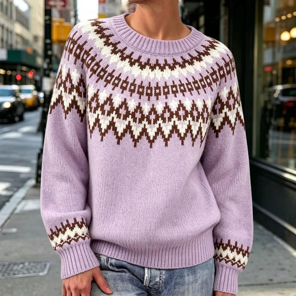 Women's Neck Sweater - Soft Oversized Knit Pullover Top for Casual Everyday Wear