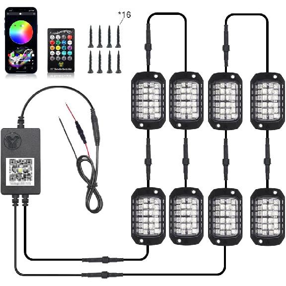 RGB Rock Lights, 8 Pods 36 LEDs SMD Chips Super Bright App Control Underglow Neon Light Exterior Chassis Wheel Well Glow Kit For Off Road Cars Trucks