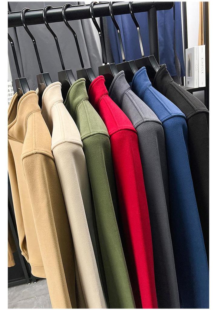 2025 Autumn/Winter Men's Solid Color Half-Zip Windproof Stand Collar Fleece Hoodie