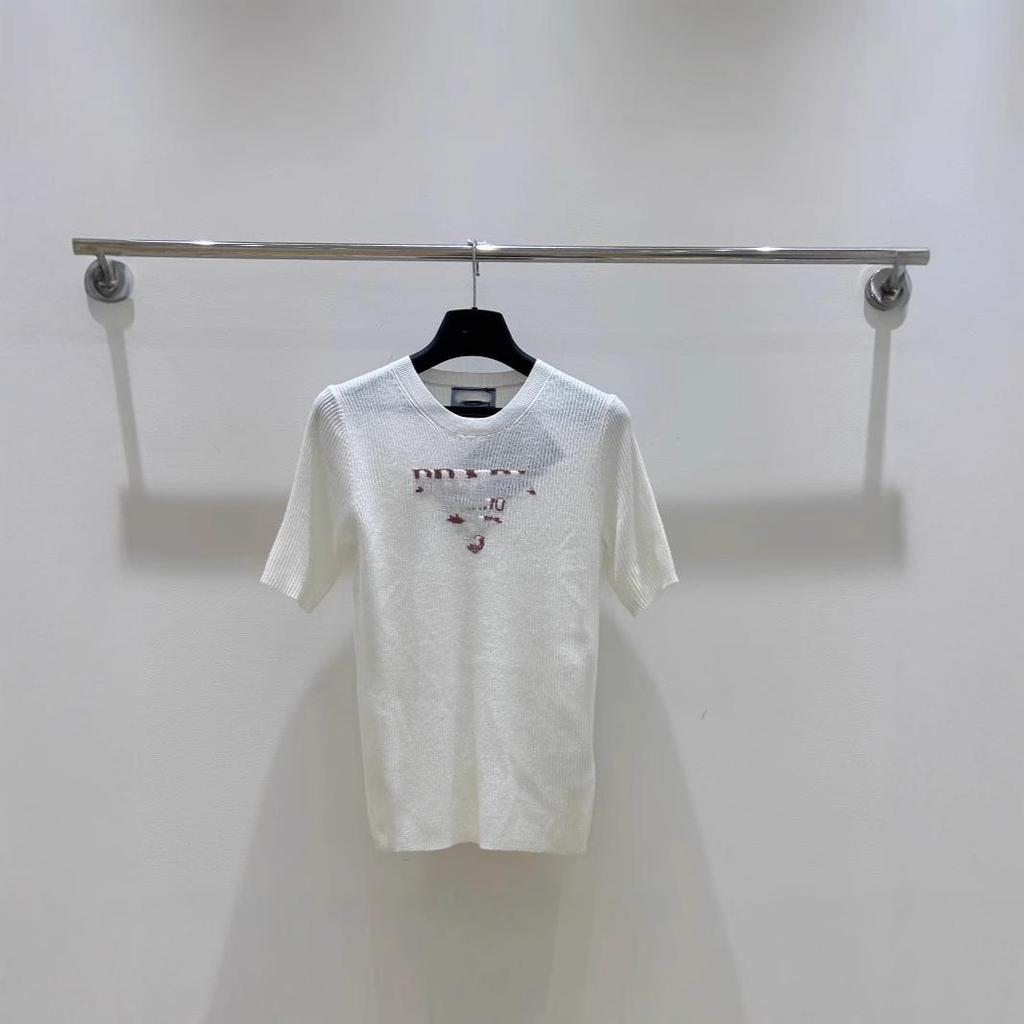 Women's Slim Fit White T-shirt with Summer Embroidered Logo