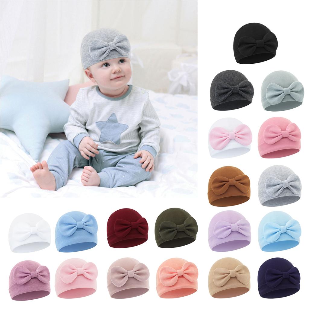 Breathable Baby Bonnet Hat Cotton Newborns Bowknot Beanie Fetal Cap Comfortable Headwear for 0 To 6 Months Unisex