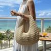 Gras Stroh Tasche Große Kapazität Gewebte Tragetasche Lässige Clutch Halbmond Tasche Mädchen