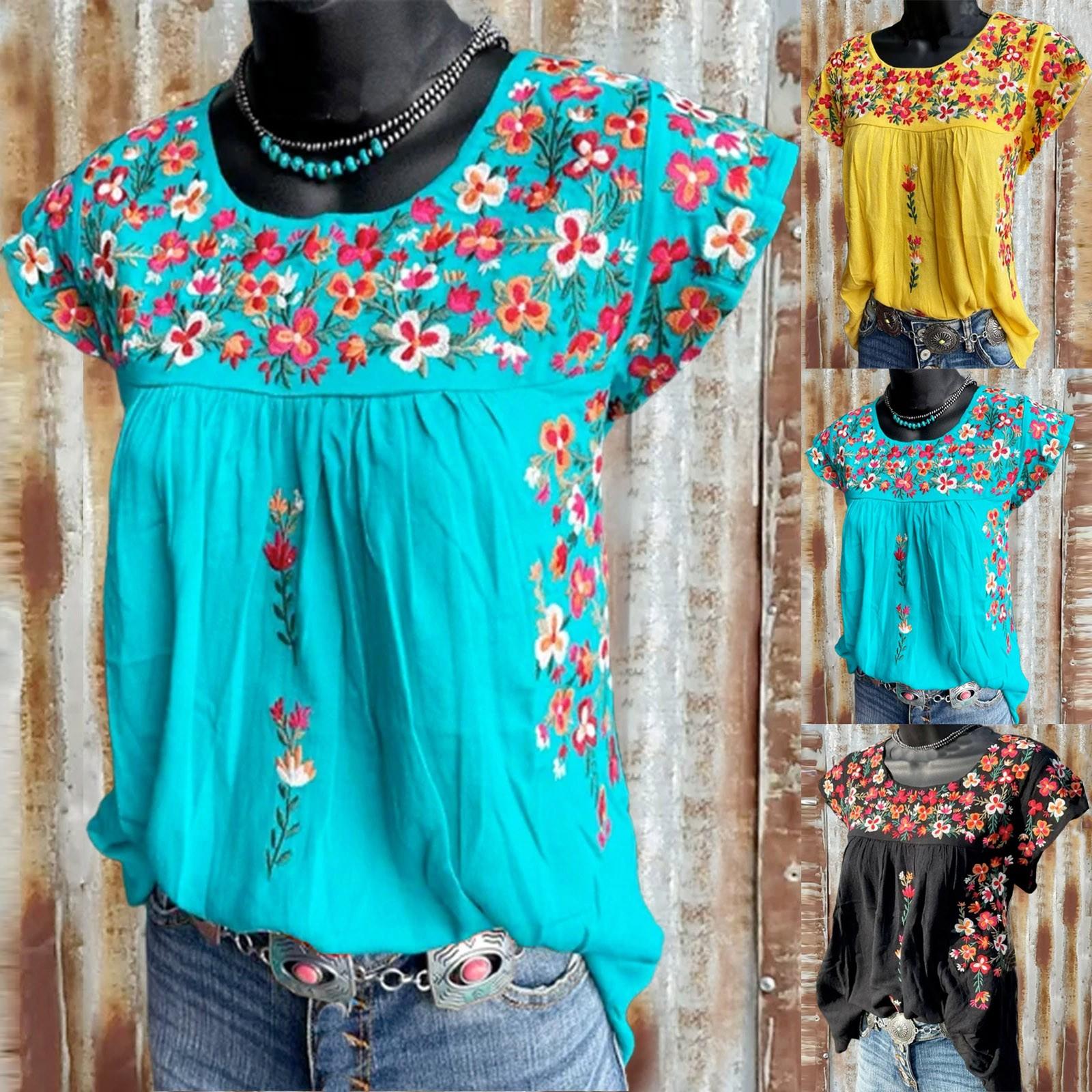 

Женская повседневная свободная рубашка с коротким рукавом и цветочным принтом, блузка-блузка с коротким рукавом, топы