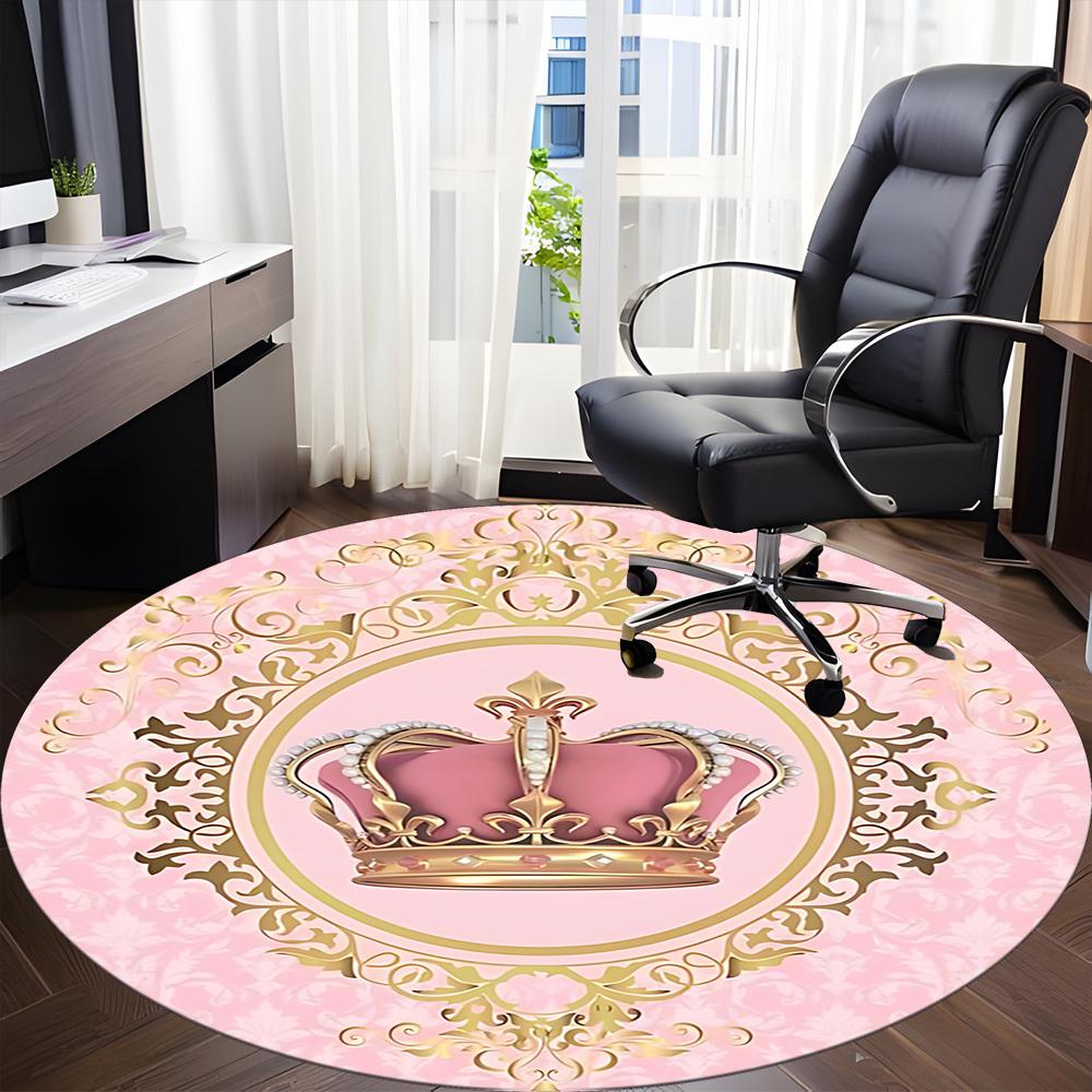 1pc Crown PrintChair Carpet for Office, Indoor Non-Slip Washable Polyester Fiber Carpet, Mat For Office, Machine Washable