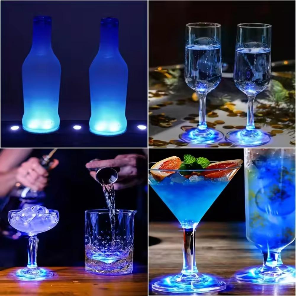 10Pcs Round Luminous Coaster Battery Powered Luminous Cup Sticker Glowing Wine Cup Mat  Pub