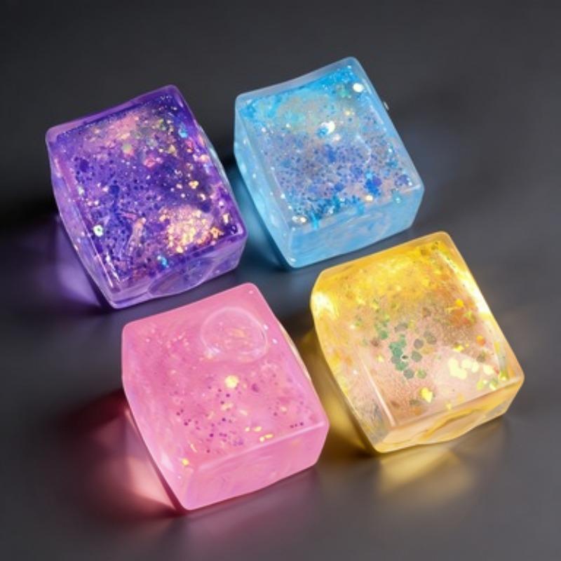 Transparante Glitter Kubus Squishy Speelgoed Stressverlichting Fidget Knijp Sensorisch Speelgoed