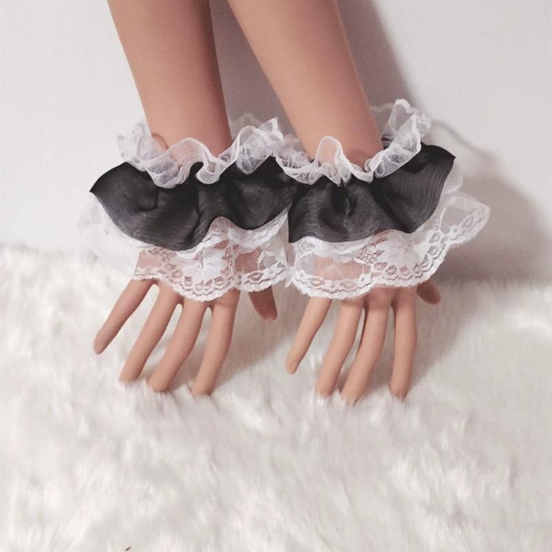 Short Lace Sleeves Gloves Three Layer Lace Maid Cosplay Accessories Soft Wrist Decorations For Wedding Party