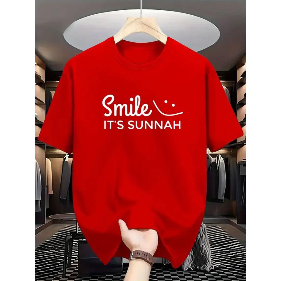 Smile Letter Print Men's T-Shirt - Breathable, Soft Polyester Casual Summer Tee for Outdoor & Everyday Fashion