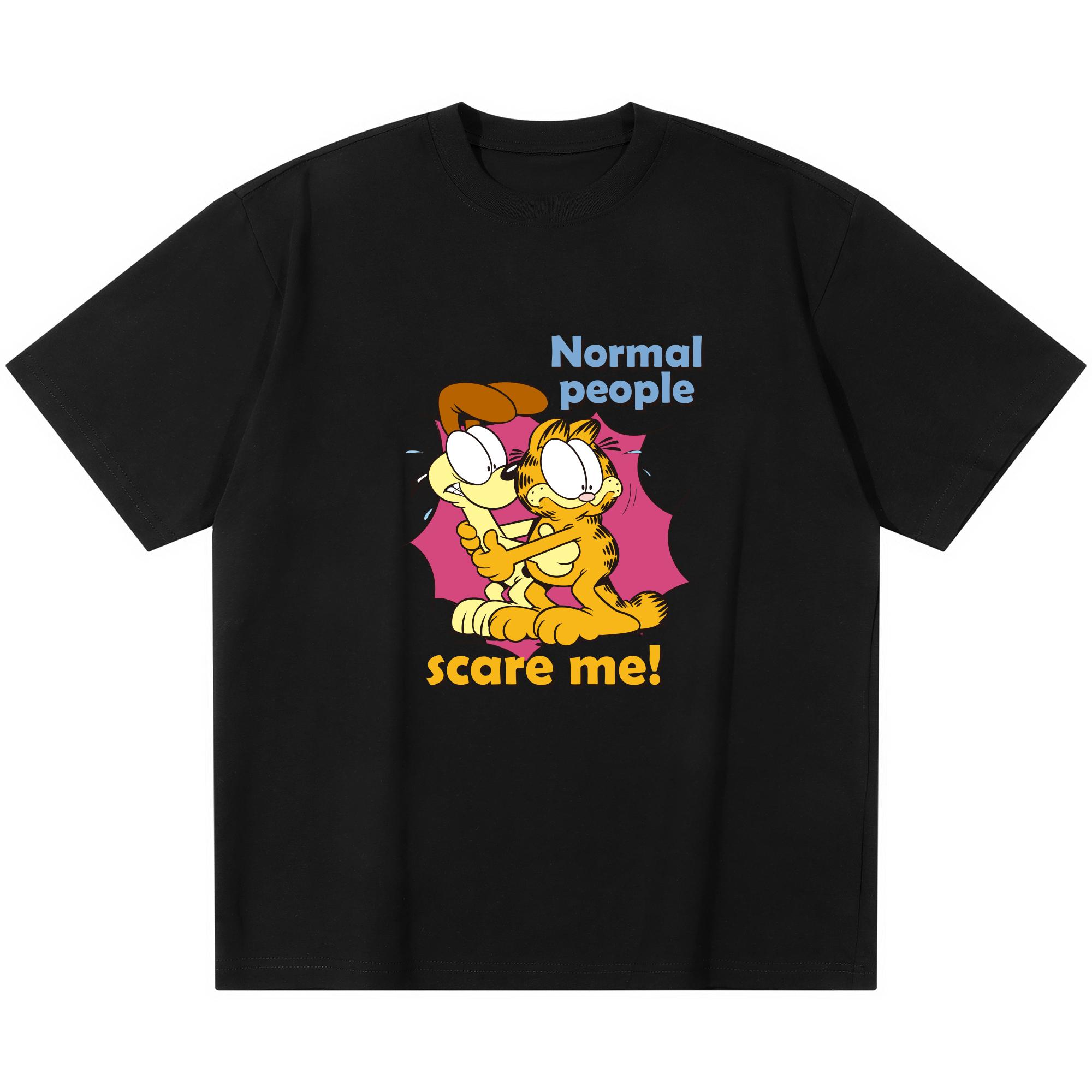 Garfield & Odie  Normal People Scare Me  Tee, Heavyweight Cotton Oversized Couple Streetwear S
