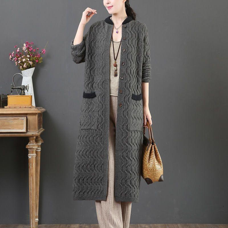 High-end Knitted Cardigan Medium and Long Autumn and Winter New Loose and Thin Literary and Artistic Style Versatile Sweater Jacket Women
